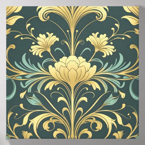 ​Vintage Botanical Art Nouveau Floral Pattern Blac Canvas Photo Tile