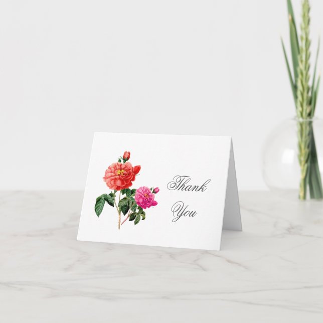 vintage botanical art pink rose flowers thank you (Front)