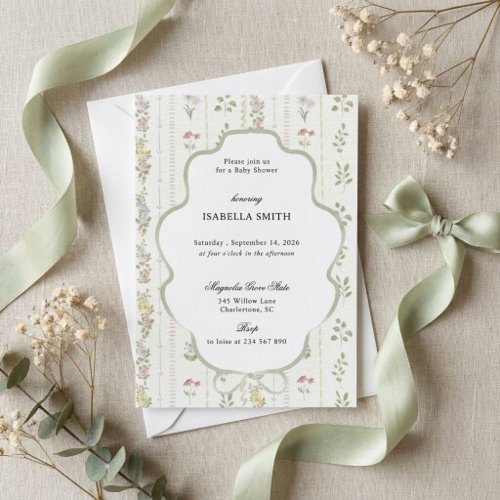 Vintage Botanical Baby Shower Invitation