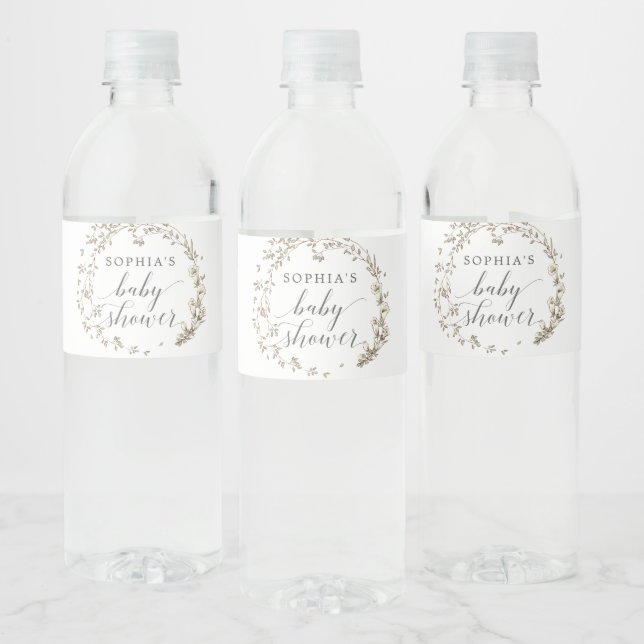 Vintage Botanical Baby Shower Water Bottle Labels (Bottles)