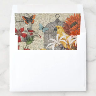 Vintage Botanical Bird Nature Antique Tropical  Envelope Liner