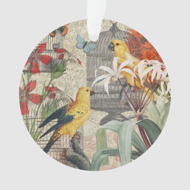 Vintage Botanical Bird Nature Antique Tropical  Ornament (Front)