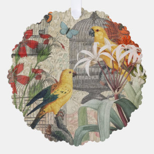 Vintage Botanical Bird Nature Antique Tropical  Ornament Card