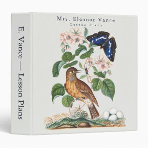 Vintage Botanical Bird Teacher Custom Personalized 3 Ring Binder