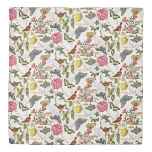 Vintage Botanical Birds and Butterflies Duvet Cover