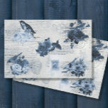 Vintage Botanical Birds Blue Flowers Decoupage Tis Tissue Paper<br><div class="desc">"Vintage Botanical Birds Blue Flowers Decoupage Tissue Paper, heavy weight tissue paper for decoupage or gift giving." Antique script handwritten letter with seals and stamps are the soft grayed background for the vintage floral in soft dusty blue all the way to navy. Art graphically designed by internationally licensed artist and...</div>