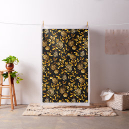 Vintage Botanical Black Deep Gold Floral Toile Fabric