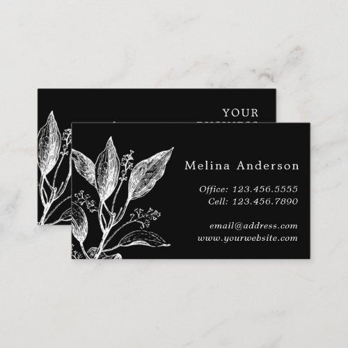 Vintage Botanical Black  White Business Card