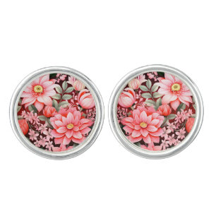 Vintage Botanical Blooming Flower Garden Cufflinks