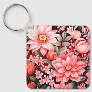 Vintage Botanical Blooming Flower Garden Keychain
