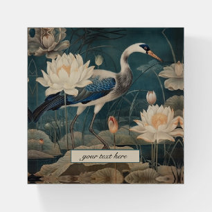 Vintage botanical blue crane customizable  paperweight