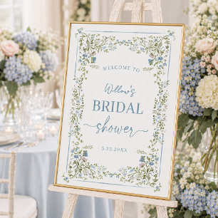 Vintage Botanical Blue Floral Bridal Poster