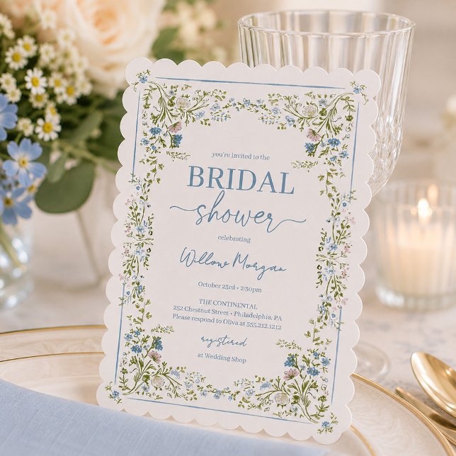 Vintage Botanical Blue Floral Bridal Shower Invite (Creator Uploaded)