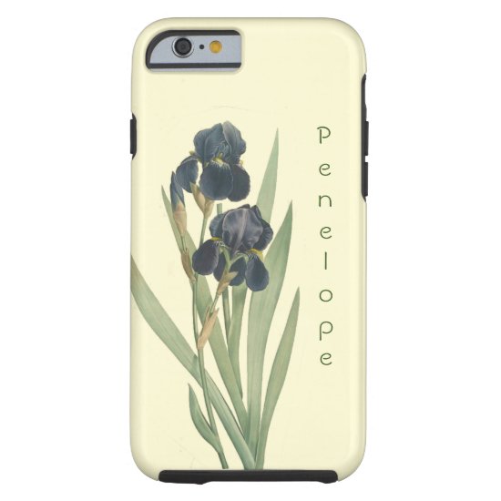 Vintage Botanical Blue Iris Flowers with Name Tough iPhone 6 Case