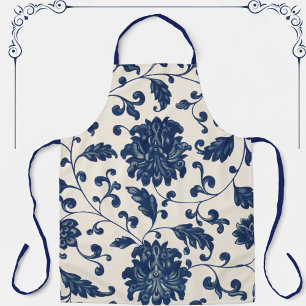 Vintage Botanical Blue + White Floral Pattern Apron