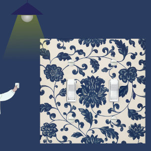 Vintage Botanical Blue + White Pattern Floral Light Switch Cover