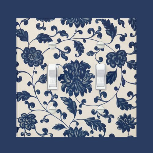 Vintage Botanical Blue  White Pattern Floral Light Switch Cover