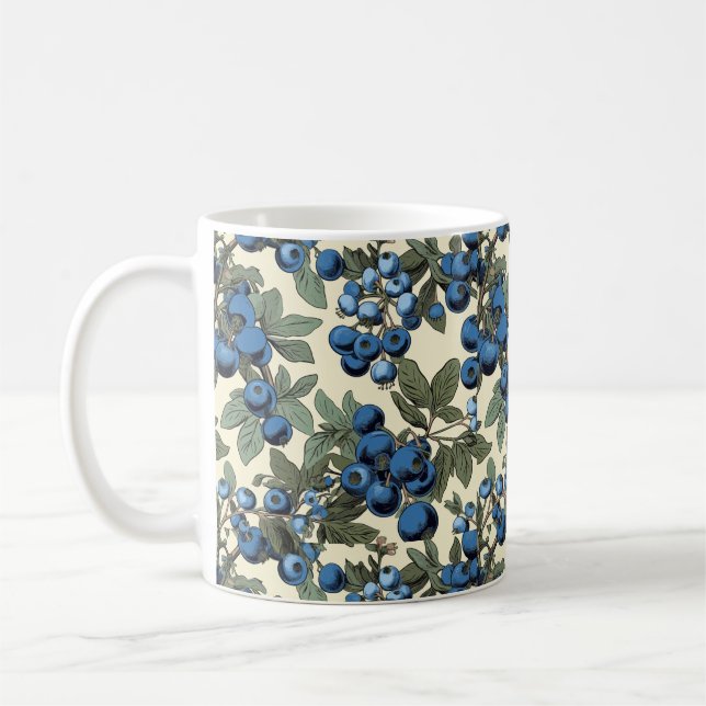 Vintage Botanical Blueberries Pattern Ceramic Mug (Left)