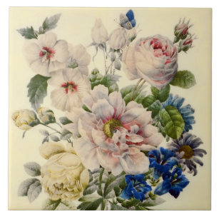 Victorian Flower Bouquet Ceramic Tile Foxglove 4.25" x 4.25" Kiln Fired Decor 