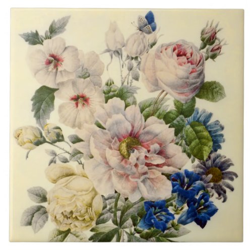 Vintage Botanical Bouquet of Mixed Flowers Ceramic Tile