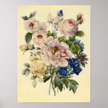 Vintage Botanical Bouquet Of Mixed Flowers Poster by LeAnnS123 at Zazzle
