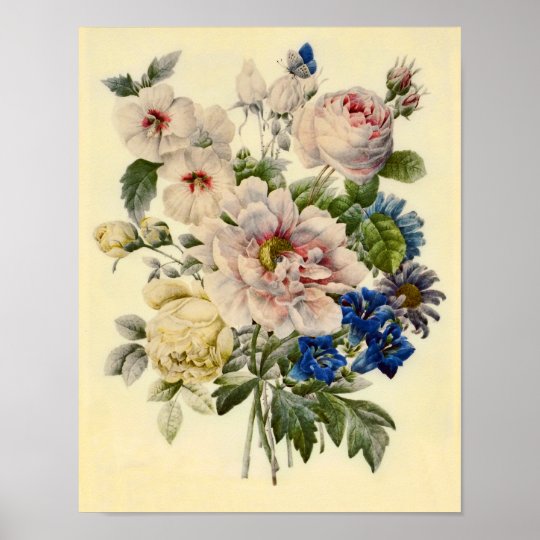 Vintage Botanical Bouquet of Mixed Flowers Poster | Zazzle.com