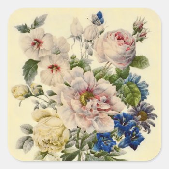 Vintage Botanical Bouquet Of Mixed Flowers Square Sticker by LeAnnS123 at Zazzle