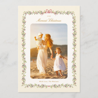 vintage botanical bow 1 photo flat holiday card
