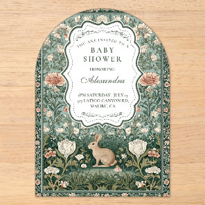Vintage Botanical Bunny Baby Shower Acrylic Invitations