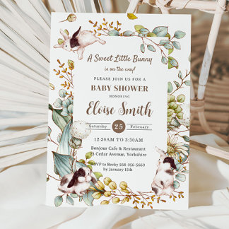 Vintage Botanical Bunny Rabbits Baby Shower QR Invitation