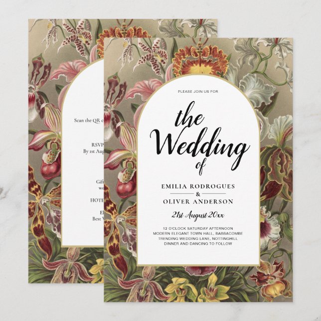 Vintage Botanical Burgundy Floral Wedding Invite (Front/Back)