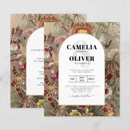Vintage Botanical Burgundy Floral Wedding Invite (Front/Back)