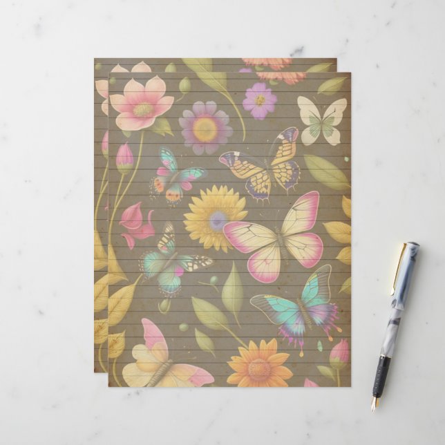 Vintage Botanical Butterflies & Flowers Scrapbook  (Front/Back In Situ)