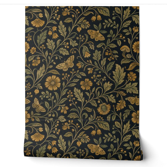 Vintage Botanical Butterfly Floral Pattern Wallpaper