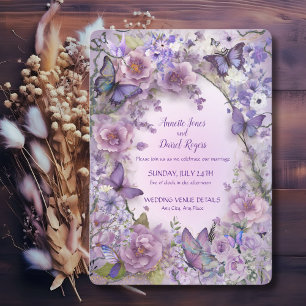 Vintage Botanical Butterfly Lavender Wedding Invitation
