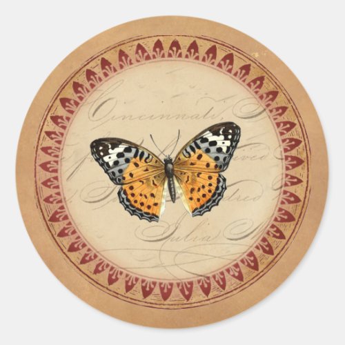 Vintage Botanical Butterfly Round Classic Round Sticker