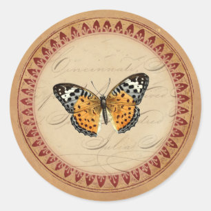 Vintage Botanical Butterfly Round Classic Round Sticker