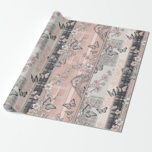 Vintage Botanical Butterfly Toile Pattern (10) Wrapping Paper