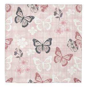 Vintage Botanical Butterfly Toile Pattern (1) Duvet Cover