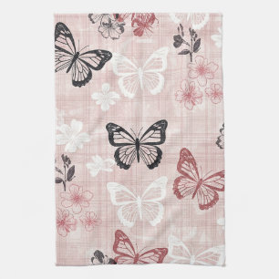 Vintage Botanical Butterfly Toile Pattern (1) Kitchen Towel