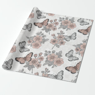 Vintage Botanical Butterfly Toile Pattern (1) Wrapping Paper
