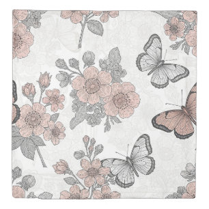 Vintage Botanical Butterfly Toile Pattern (2) Duvet Cover