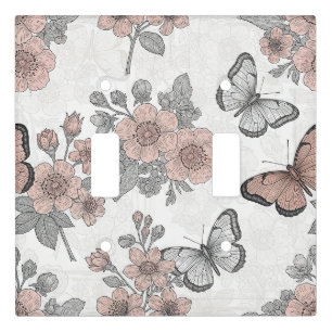 Vintage Botanical Butterfly Toile Pattern (2) Light Switch Cover