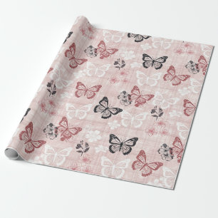 Vintage Botanical Butterfly Toile Pattern (2) Wrapping Paper