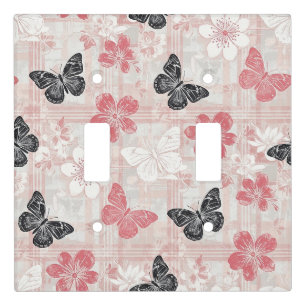 Vintage Botanical Butterfly Toile Pattern (3) Light Switch Cover