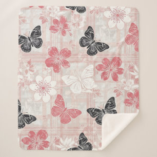 Vintage Botanical Butterfly Toile Pattern (3) Sherpa Blanket