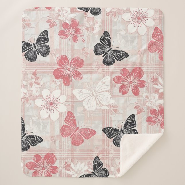 Vintage Botanical Butterfly Toile Pattern (3) Sherpa Blanket (Front)