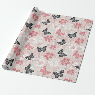 Vintage Botanical Butterfly Toile Pattern (3) Wrapping Paper