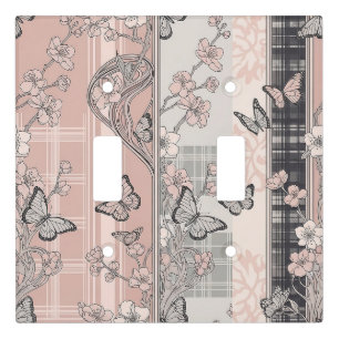 Vintage Botanical Butterfly Toile Pattern (4) Light Switch Cover