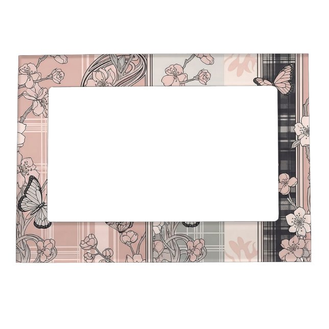 Vintage Botanical Butterfly Toile Pattern (4) Magnetic Frame (Front)
